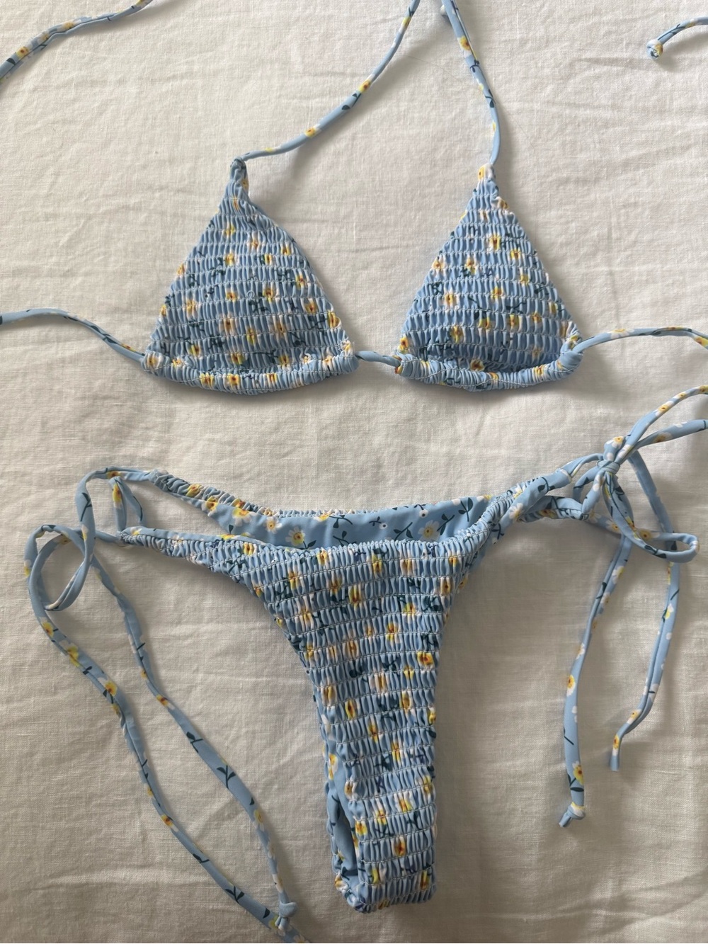 Light Blue Floral String Bikini